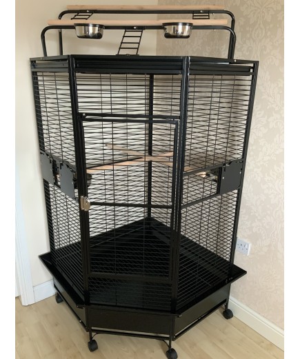 Parrot-Supplies Oklahoma Premium Play Top Corner Parrot Cage - Black